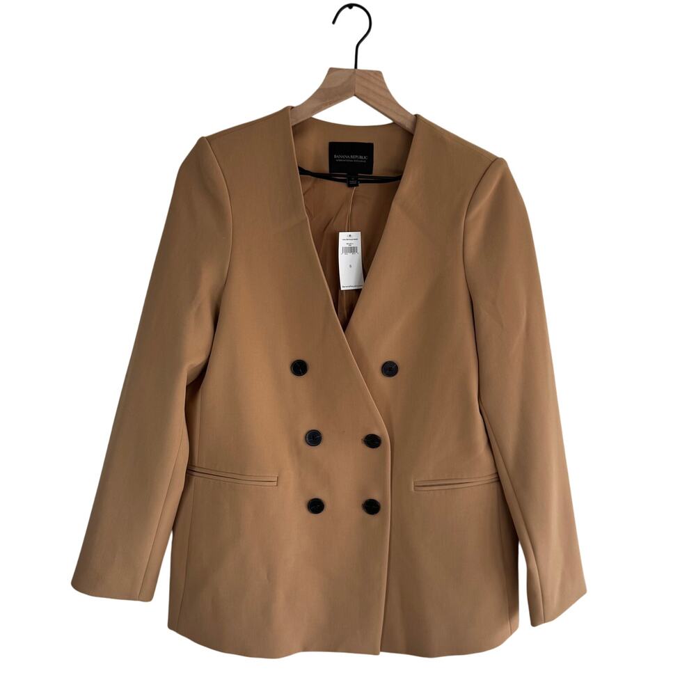 NWT Banana Republic 6 Double-Breasted Brown Neutral Collarless Blazer